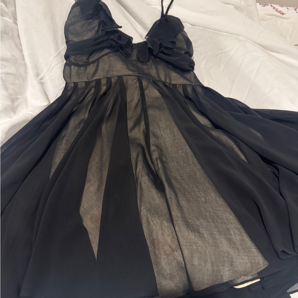 Vintage Elegant Black Tieback  Evening Dress - Size Large